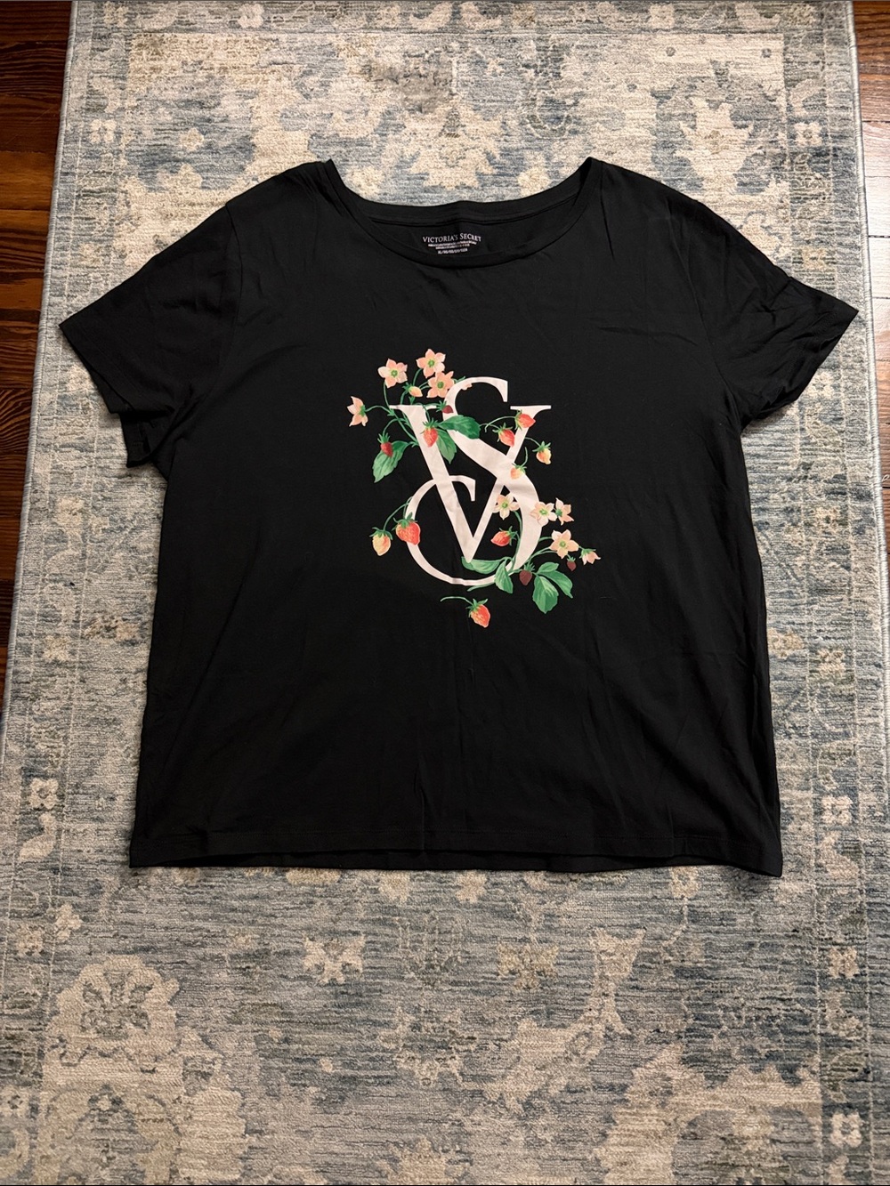 Victoria's Secret Black Tee with Floral VS Monogram